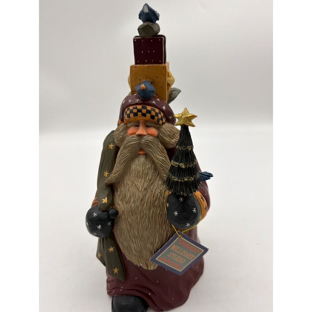 Williraye Studio  Santa holding Tree‎ and sack. WW2615 chip on blue bird.